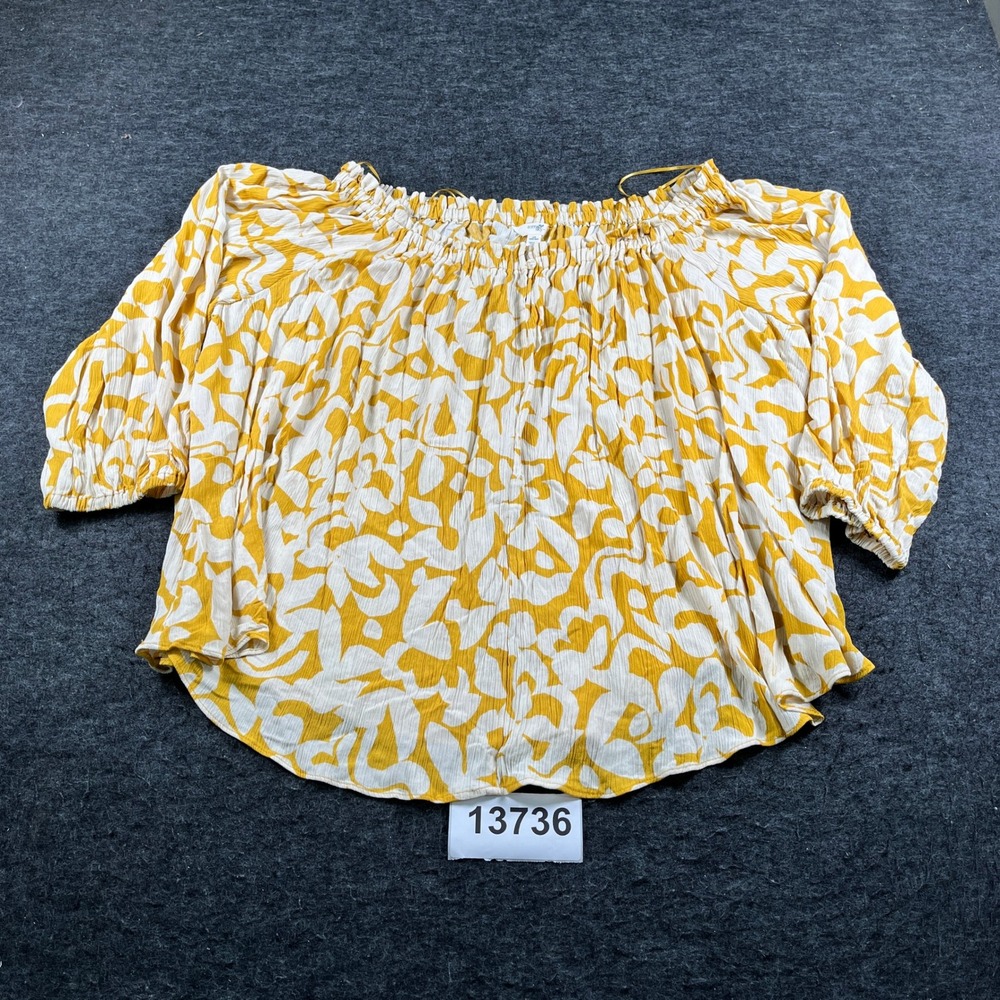 Terra & Sky OTS Blouse Womens 1X Yellow Floral NWT Convertible Rayon Top